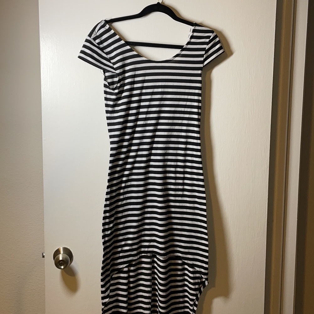 Black and White Stripe high low dress